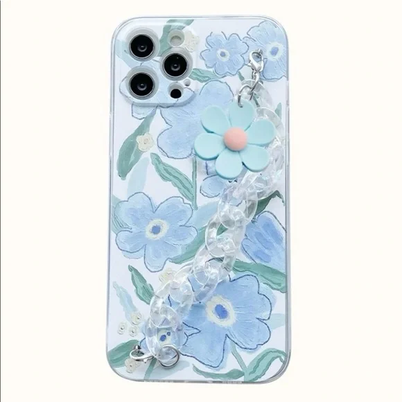 iPhone Floral Flower Blue Spring Phone Case with Chain NWOT - Picture 2 of 3